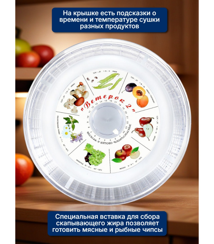 Сушилка для фруктов "Ветерок-2" (6 поддонов + 2 для пастилы) прозрачная