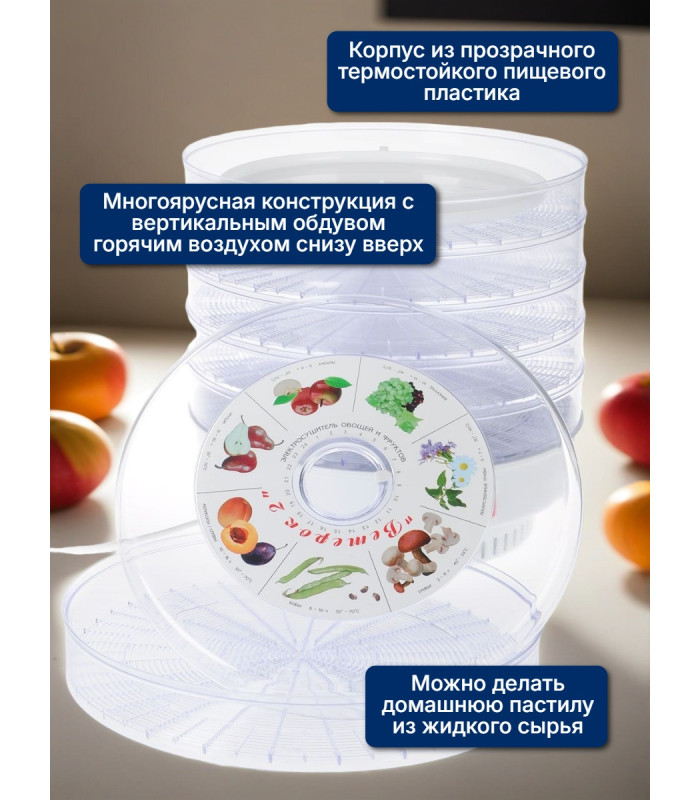 Сушилка для фруктов "Ветерок-2" (6 поддонов + 2 для пастилы) прозрачная