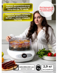 Сушилка для овощей и фруктов GARLYN D-05 (5 поддонов + 1 поддон для пастилы)