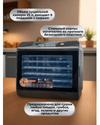 Сушилка для овощей и фруктов GARLYN D-06 Pro (6 поддонов + 6 для пастилы + 6 сеток)