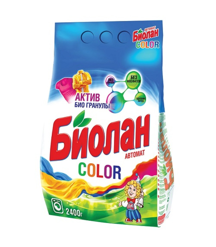 Порошок стиральный Биолан "Color", автомат, для цветного белья, 2,4 кг