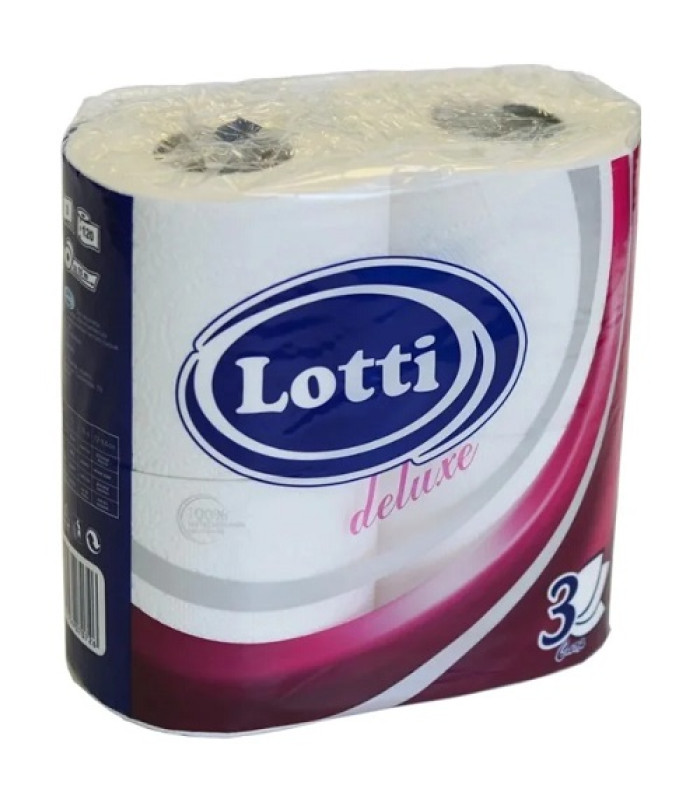 Туалетная бумага LOTTI Deluxe, белая, 3 слоя, 4 рулона