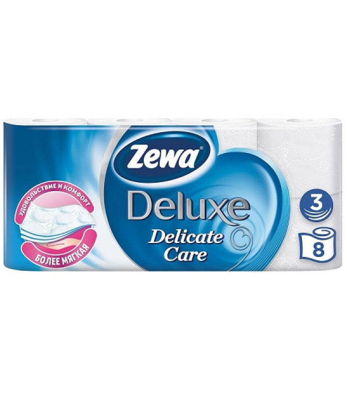 Туалетная бумага Zewa "Deluxe", белая, 3 слоя, 8 рулонов