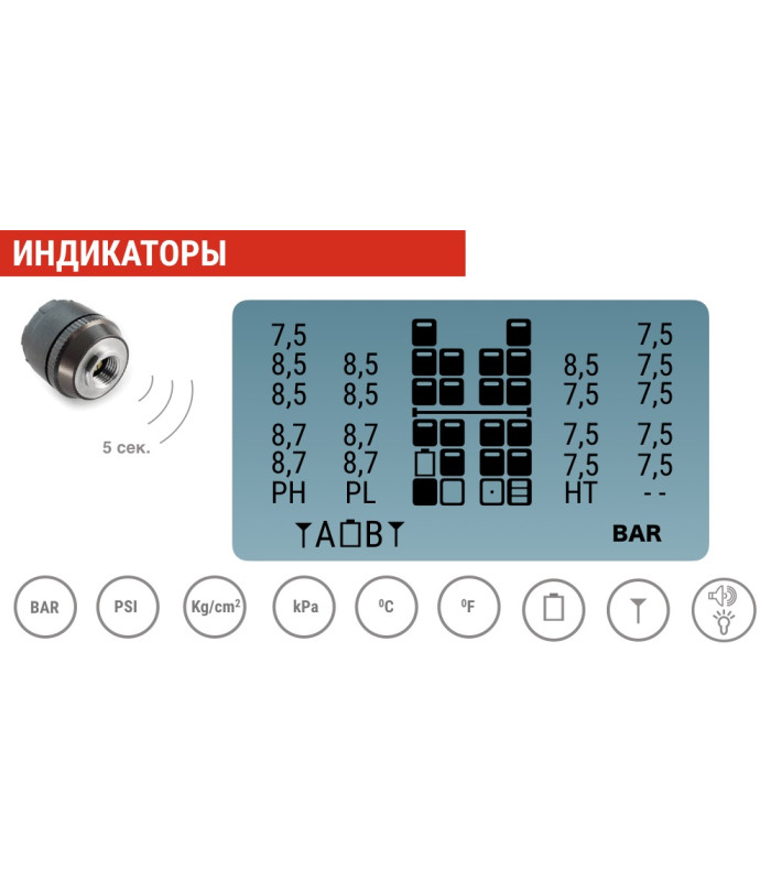 Датчики давления в шинах грузового автомобиля TPMS CRX-1012/W6 (комплект 6 внешних датчиков)