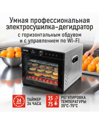 Сушилка для фруктов с WI-FI CHEF PRO CF-FD804A (6 поддонов + 6 для пастилы + 6 для ягод) 40 л, сталь