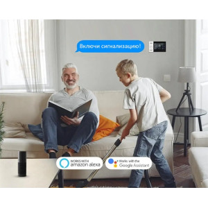 Беспроводная GSM/Wi-Fi сигнализация TUYA "SmartСтраж ШЕРИФ-GSM" для дачи и квартиры (2 канала оповещения, RFID-брелки, аккумулятор, проводные зоны)