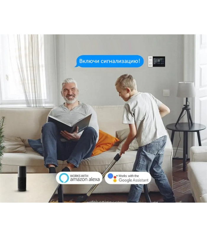 Беспроводная GSM/Wi-Fi сигнализация TUYA "SmartСтраж ШЕРИФ-GSM" для дачи и квартиры (2 канала оповещения, RFID-брелки, аккумулятор, проводные зоны)