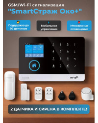 Беспроводная GSM/Wi-Fi сигнализация TUYA "SmartСтраж Око+" для дома и квартиры (2 канала оповещения, поддержка RFID карт, удобное приложение)
