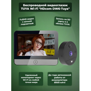 Беспроводной видеоглазок TUYA Wi-Fi "HDcom DW6-Tuya" с записью и датчиком движения