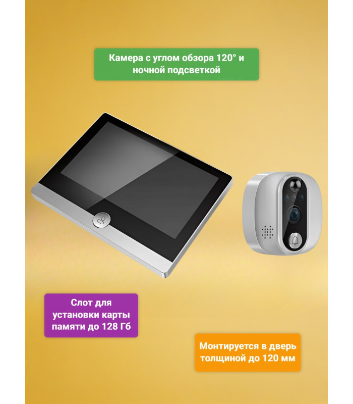 Беспроводной видеоглазок TUYA Wi-Fi "iHome SW1-Tuya" с записью на SD карту и датчиком движения