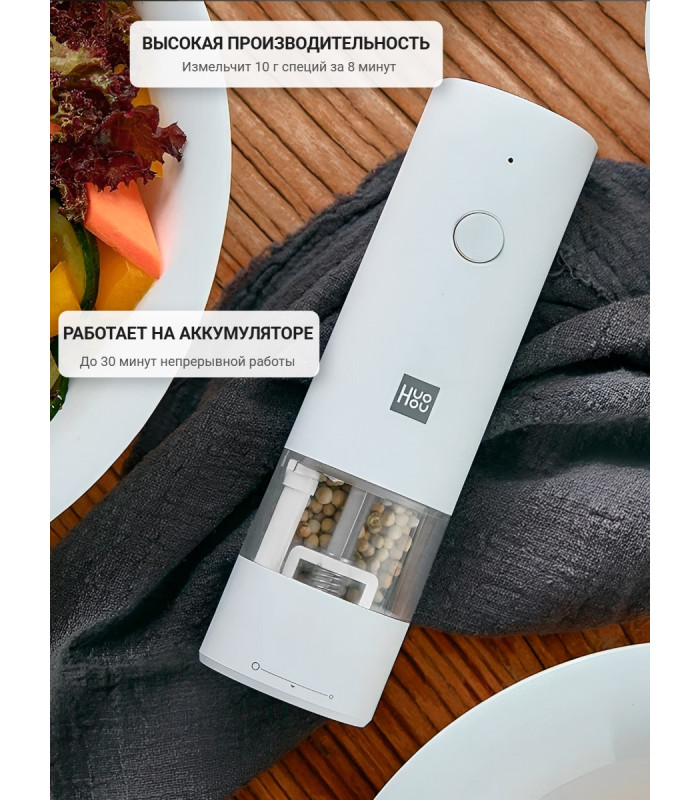 Мельница электрическая для специй Xiaomi HuoHou Electric Grinder Rechargable (со встроенным аккумулятором) белая