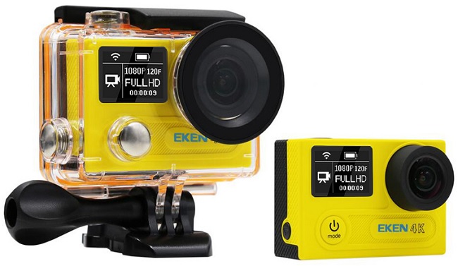Экшн-камера "EKEN H8 PRO Ultra HD 4K" в комплектном аквабоксе для погружения под воду и без него