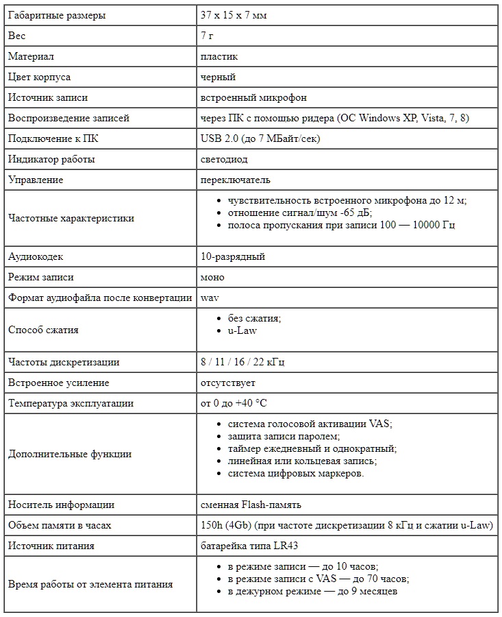 Технические характеристики
