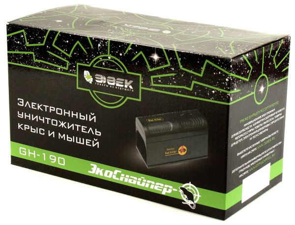 Уничтожитель грызунов "ЭкоСнайпер GH-190" поставляется в яркой фирменной упаковке на русском языке