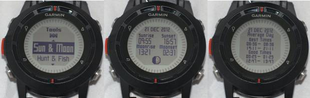 Garmin Fenix сообщает информацию о времени захода и восхода солнца и луны