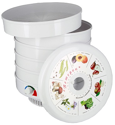 Белый электросушитель для овощей, фруктов, грибов и трав "Ветерок" с пятью поддонами (нажмите на фото для увеличения)