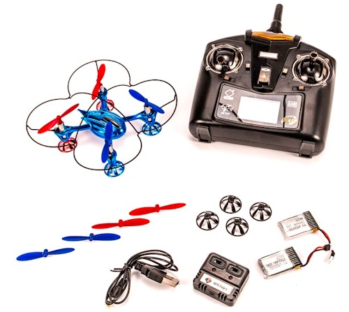Квадрокоптер "WLTOYS V252 Mini Quadcopter" комплектуется пультом ДУ, USB-шнуром и запасными винтами