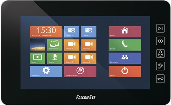 Интерфейс сенсорного управления видеодомофона Falcon "Eye FE-70w" стилизован под ОС "Windows 8"