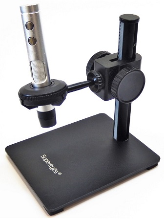 Стойка-держатель с предметным столиком позволяет работать с ручным микроскопом "SuperEyes B011" в лабораторных условиях, как с обычной стационарной моделью