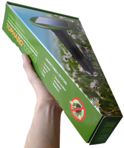Отпугиватель кротов "Торнадо ОЗВ 03" на солнечных батареях поставляется покупателям в такой упаковке