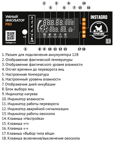 Автоматический инкубатор Птичий двор PRO-60