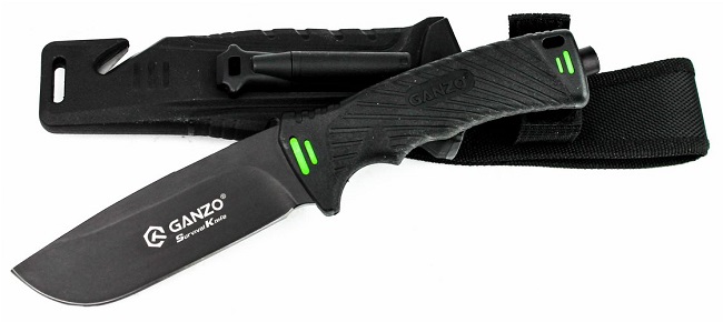 Нож для выживания Ganzo G8012-BK с огнивом и точилкой