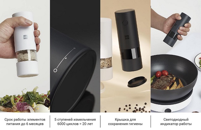 Мельница электрическая для специй Xiaomi HuoHou Electric Pepper Grinder питание от батареек)